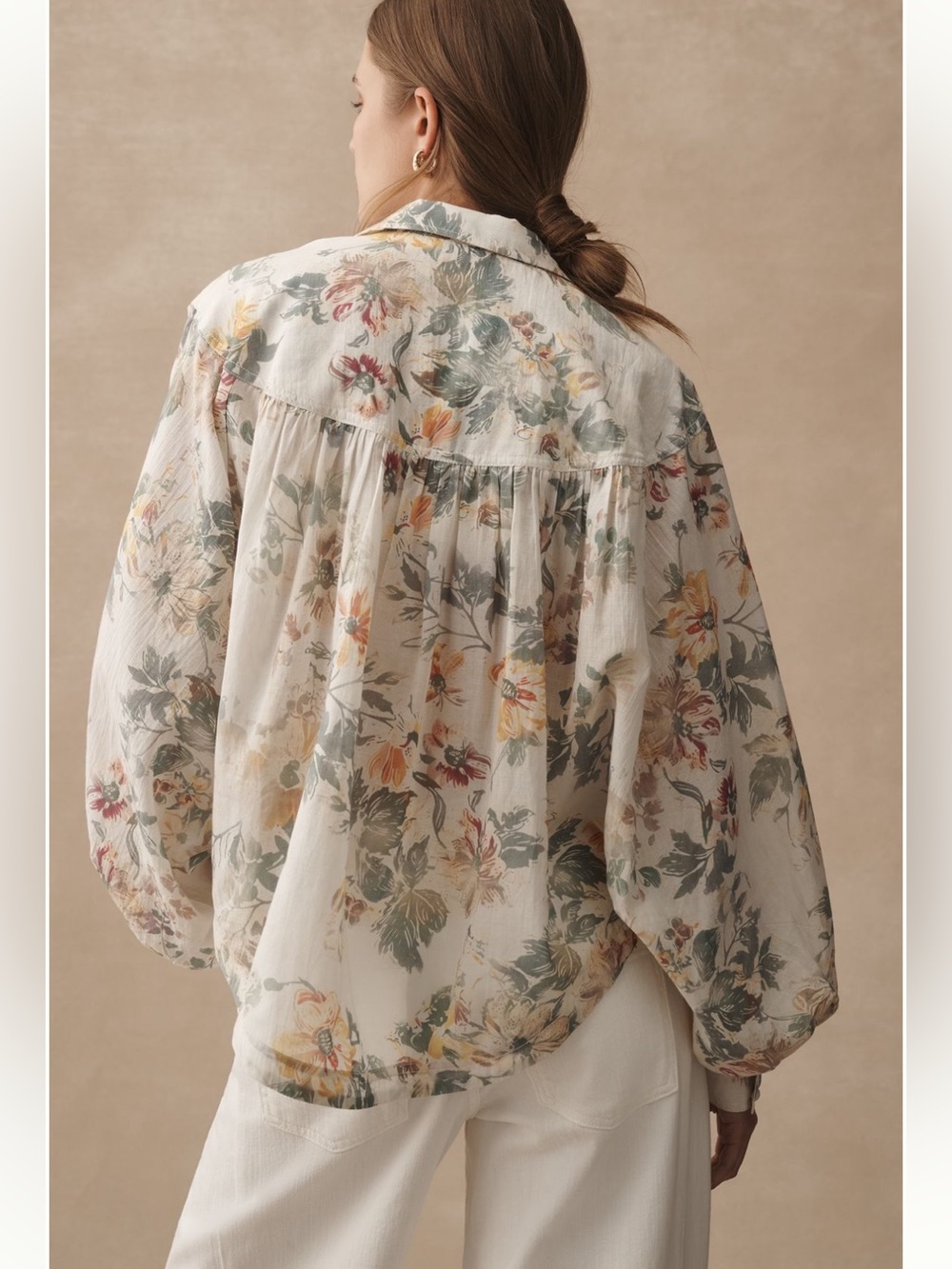 Pilcro batwing yoke blouse medium ivory floral - Picture 6 of 7
